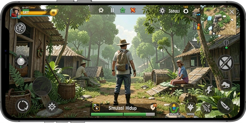 Screenshot gameplay 5RT menampilkan simulasi kehidupan yang mendalam.