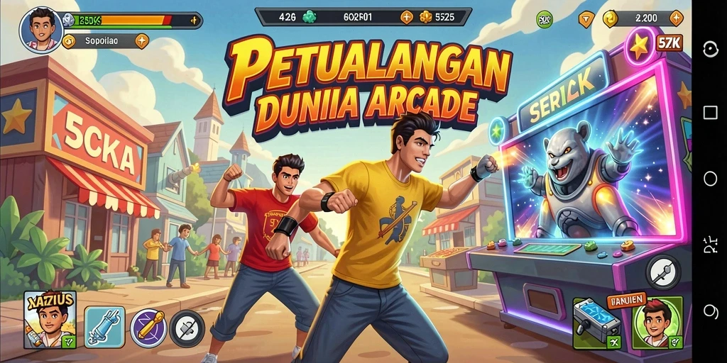 Tampilan gameplay menarik dari 5ZK dengan warna-warna cerah dan karakter yang dinamis.