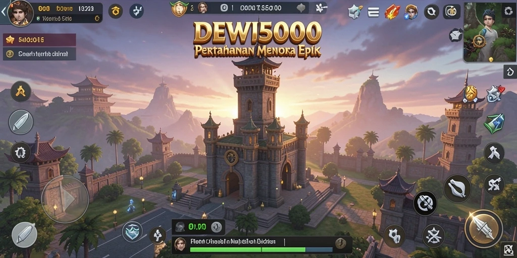 Tampilan menara pertahanan dalam gameplay DEWI5000 yang mendebarkan.