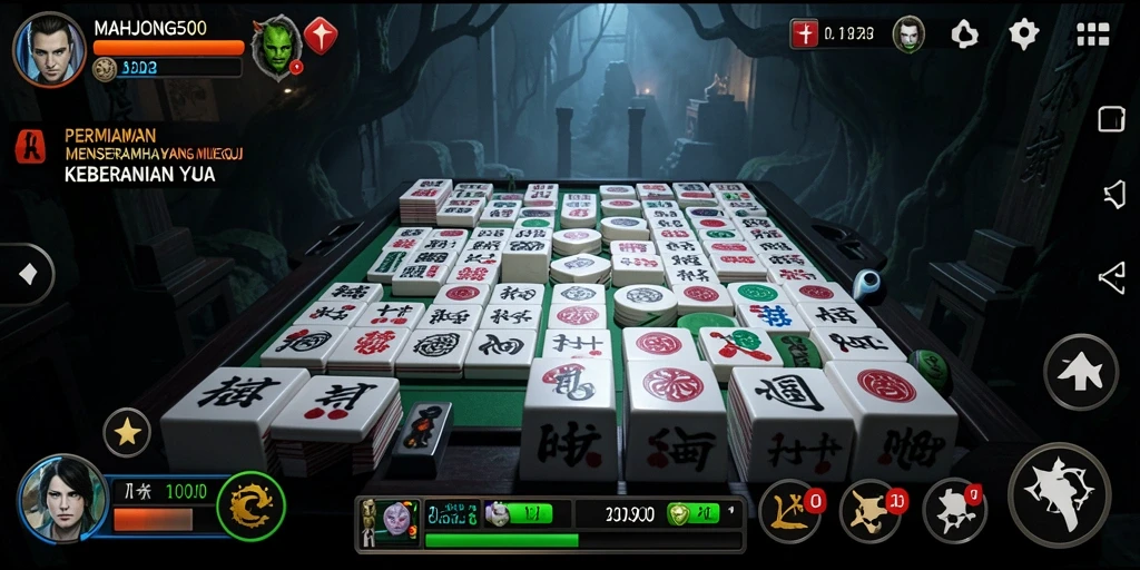 Screenshot gameplay MAHJONG500 dengan suasana horor yang mendalam.