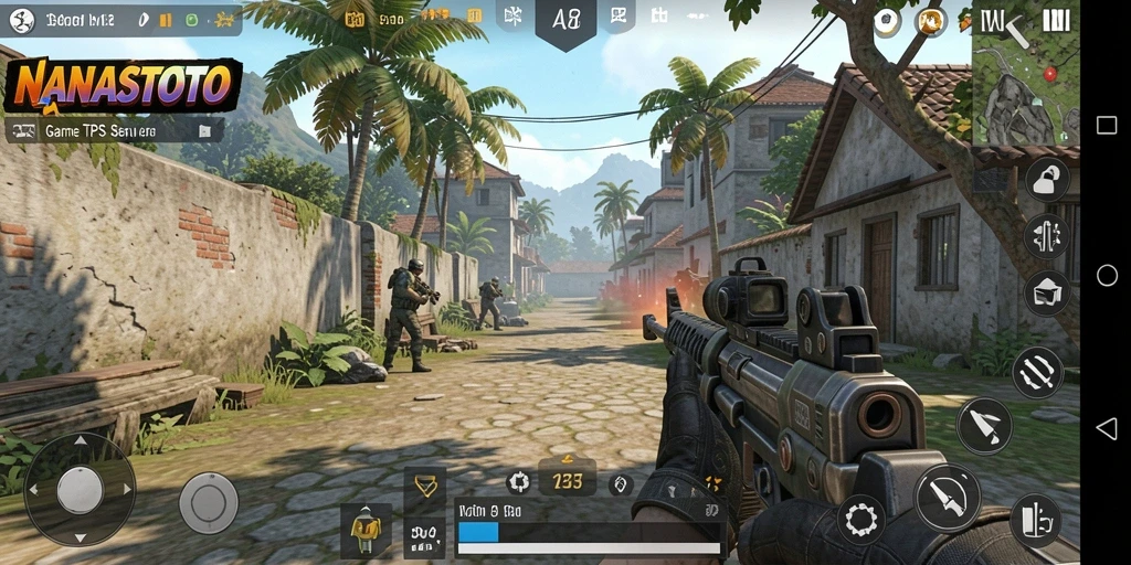 Screenshot gameplay NANASTOTO menunjukkan aksi seru dalam pertarungan TPS.