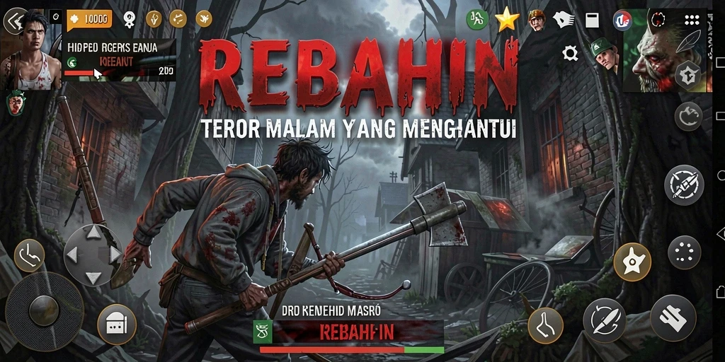 Screenshot gameplay REBAHIN menunjukkan suasana horror mencekam dan menegangkan.