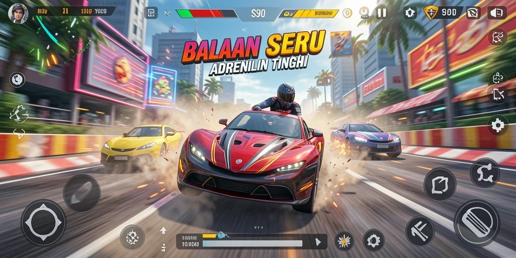 Screenshot gameplay S80 menampilkan momen balap yang seru dan menegangkan.